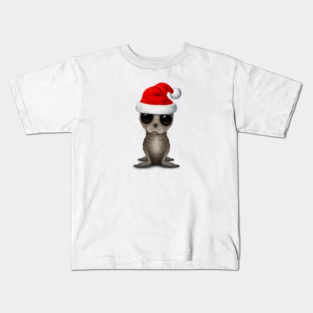 Baby Seal Wearing a Santa Hat Kids T-Shirt by jeffbartels